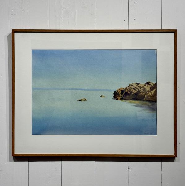 R&eacute;mi Hamoir - Mer calme & rochers "Grand beau" 82/64 cm encadr&eacute; 