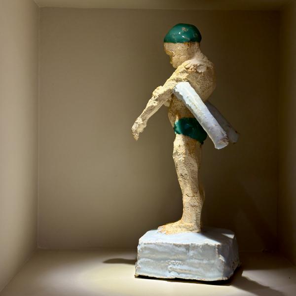 Sophie Gerspacher - terre-cuite, &eacute;maill&eacute;e, PU. Baigneur, 1 frite.