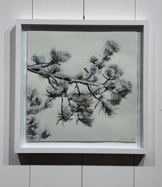 R&eacute;mi Hamoir - Branche sous la neige 42/42cm encadr&eacute;