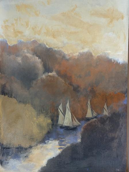 Matthieu Bobin - Voiliers dans le chenal - 40/60cm