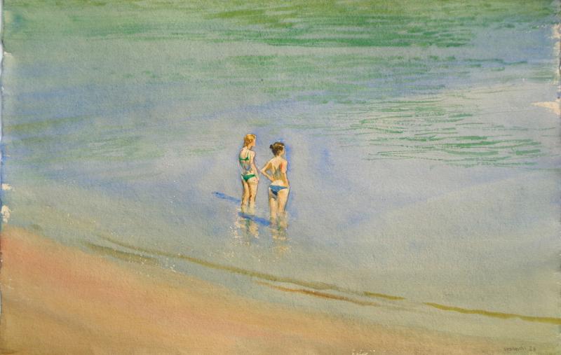 R&eacute;mi Hamoir - "Baigneuses" 56/79 cm encadr&eacute;. VENDU