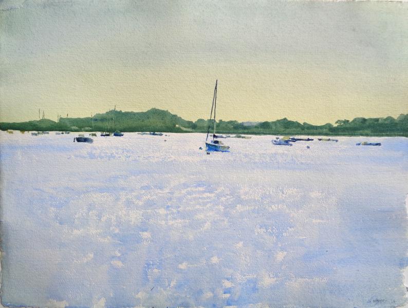 R&eacute;mi Hamoir - Grand soleil sur le Golfe, 72/92cm encadr&eacute;. VENDU