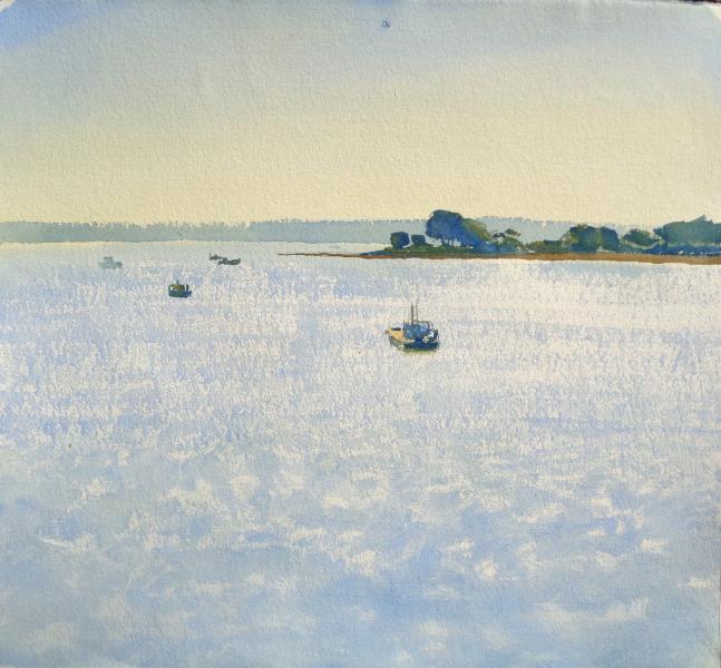 R&eacute;mi Hamoir - Soleil sur le Golfe, 66/61cm encadr&eacute;. R&eacute;serv&eacute;
