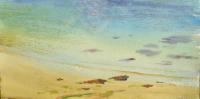 R&eacute;mi Hamoir - Plage & rochers, 44/76,5cm encadr&eacute;. VENDU