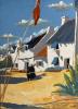 Gildas Flahault - Vue du village de Houat 1960 ou " Vue de mon enfance" - HSC - 37/50cm